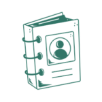 Un'icona in stile scarabocchio di una rubrica. simbolo di contatti