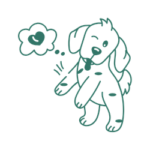 Un'icona in stile scarabocchio di un adorabile cane innamorato